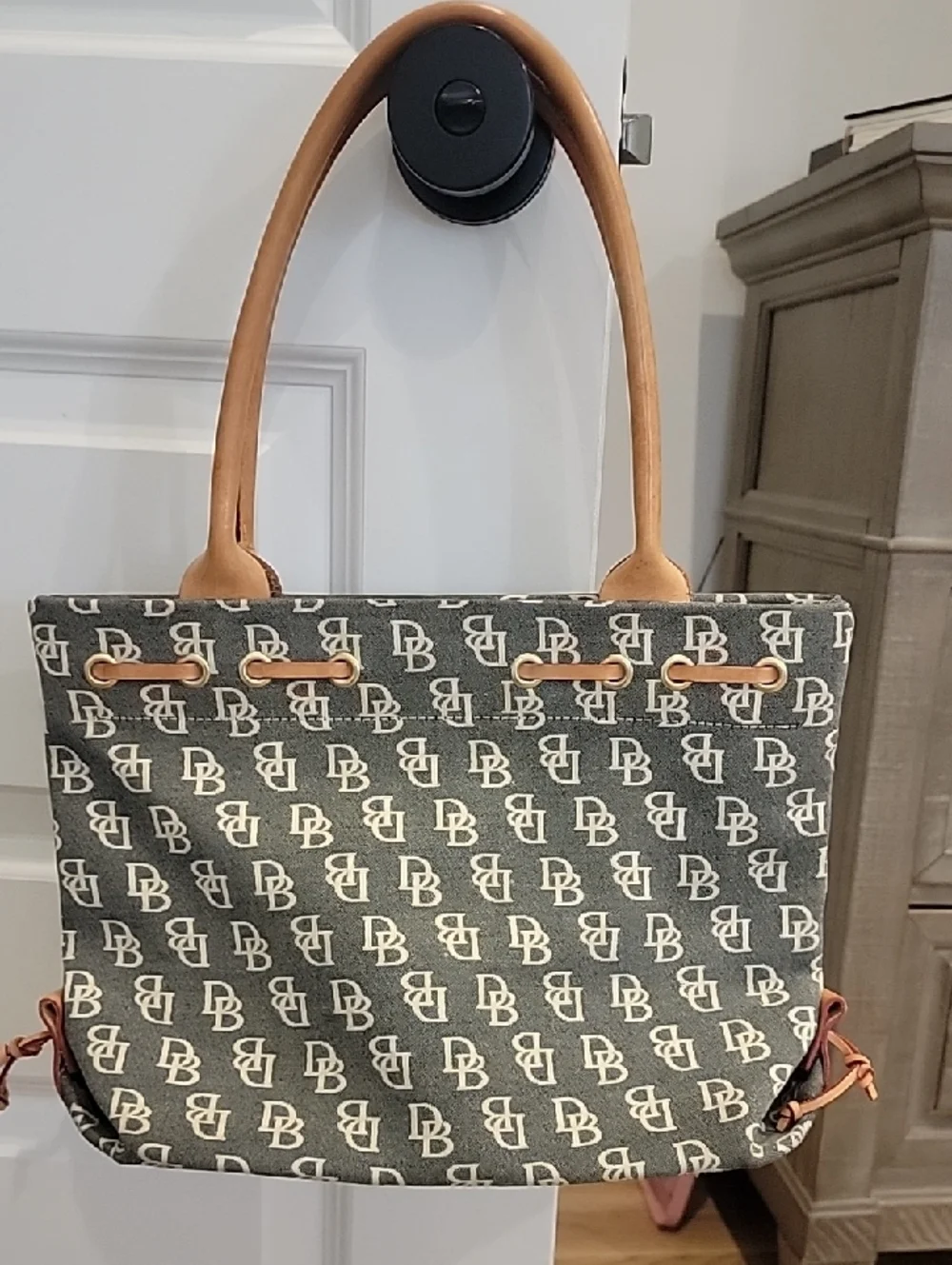Dooney & Bourke Y2K Signature Monogram Tassel Tote Bag Possibly Vintage